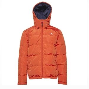 Vibrant Orange Hooded Puffer Jacket for Men